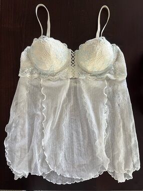 Rampage - Beautiful Lace & Mesh Camisole - Ivory/Light Blue